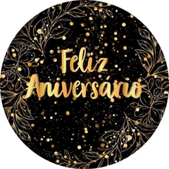 Painel Redondo Feliz Aniversário Preto e Dourado 50 cm Painel Sublimado Com Elástico Festa Na Mesa FIRE