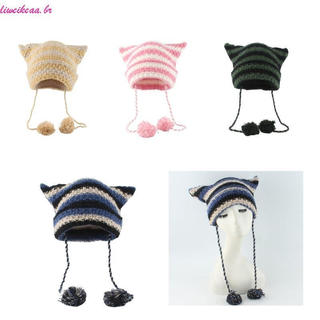 Liweikea Chapéu De Orelha De Gato De Malha De Inverno Com Pom Para Manter O Calor À Prova De Vento Adultos