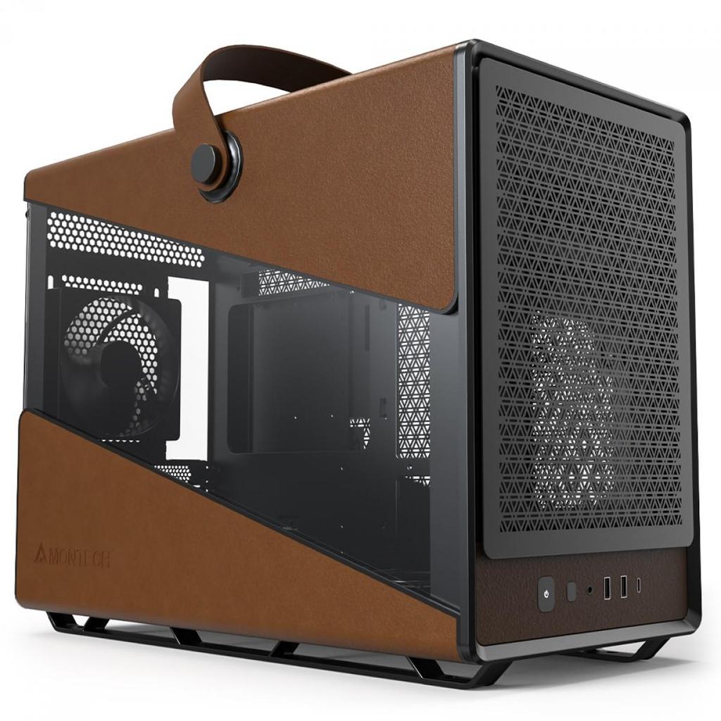 Gabinete Montech Heritage PRO, Mini Tower, Couro e Metal, mATX, Sem Fonte, Com 4 Fans, Preto