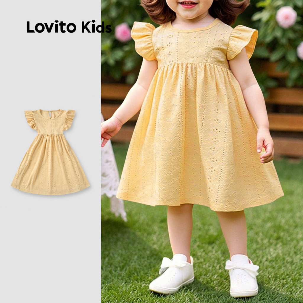 Lovito Kids Vestido Fofo com Babados para Primavera/verão Vestido Amarelo para menina L162LD220 em Oferta na Shopee