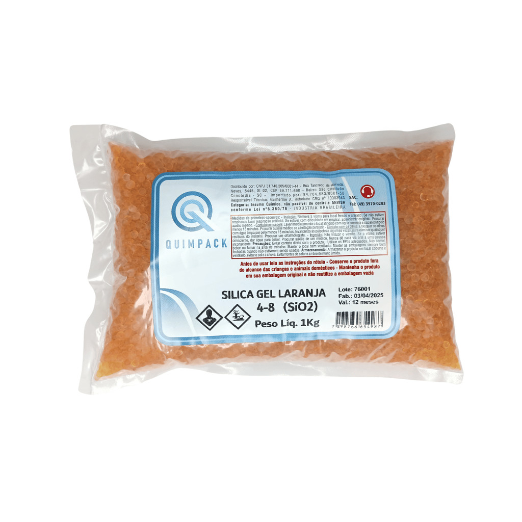Sílica Gel Laranja Desumidificante 4-8mm Quimpack - Pct c/1kg em Oferta na Shopee