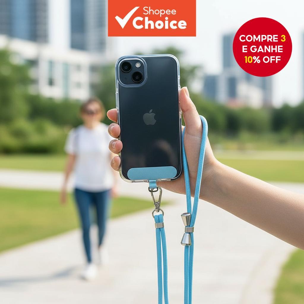Alça Longa Ajustável para Celular com Suporte para Cartões para Capas Universais