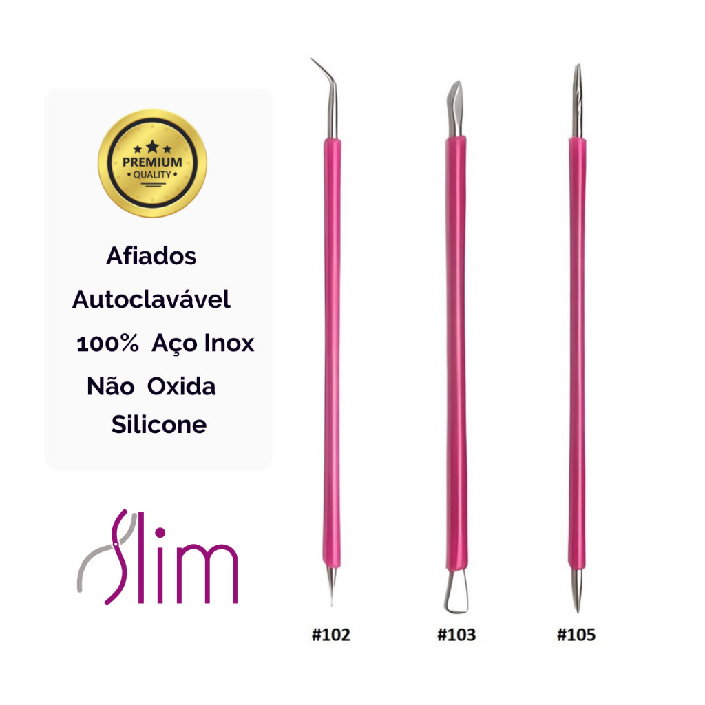 Manicure Pedicuro 3 peças Palito Espátula Desencravador Slim (102-103-105)