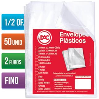 Envelope Plástico Ofício 2 Furos Finos 1/2 Pacote com 50 DAC em Oferta na Shopee