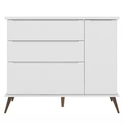 Cômoda Infantil 1 Porta 3 Gavetas 100% Mdf Pés Retrô Mel Z39 Branco - Mpozenato