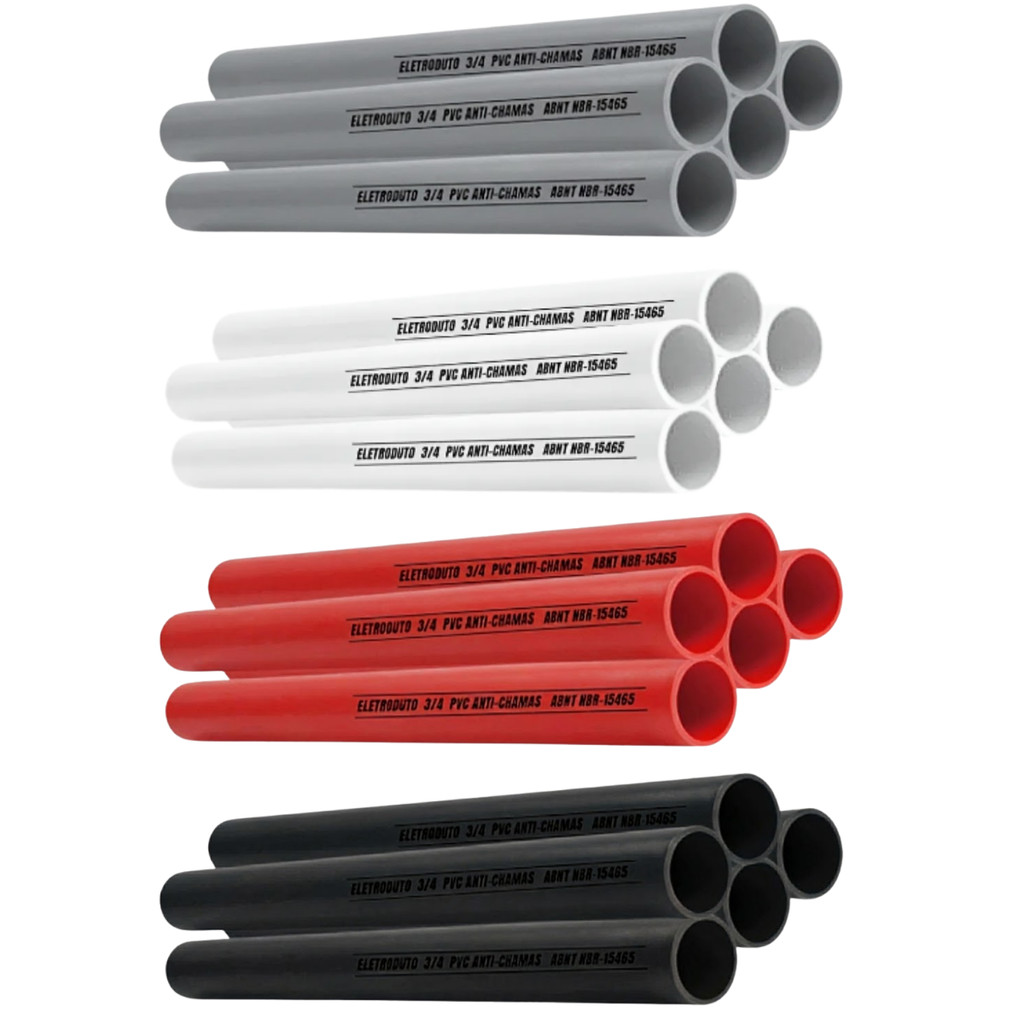 Kit 5 Metros Eletroduto PVC 3/4" polegada Sem Rosca Liso I Encaixe Fácil Instalação Aparente
