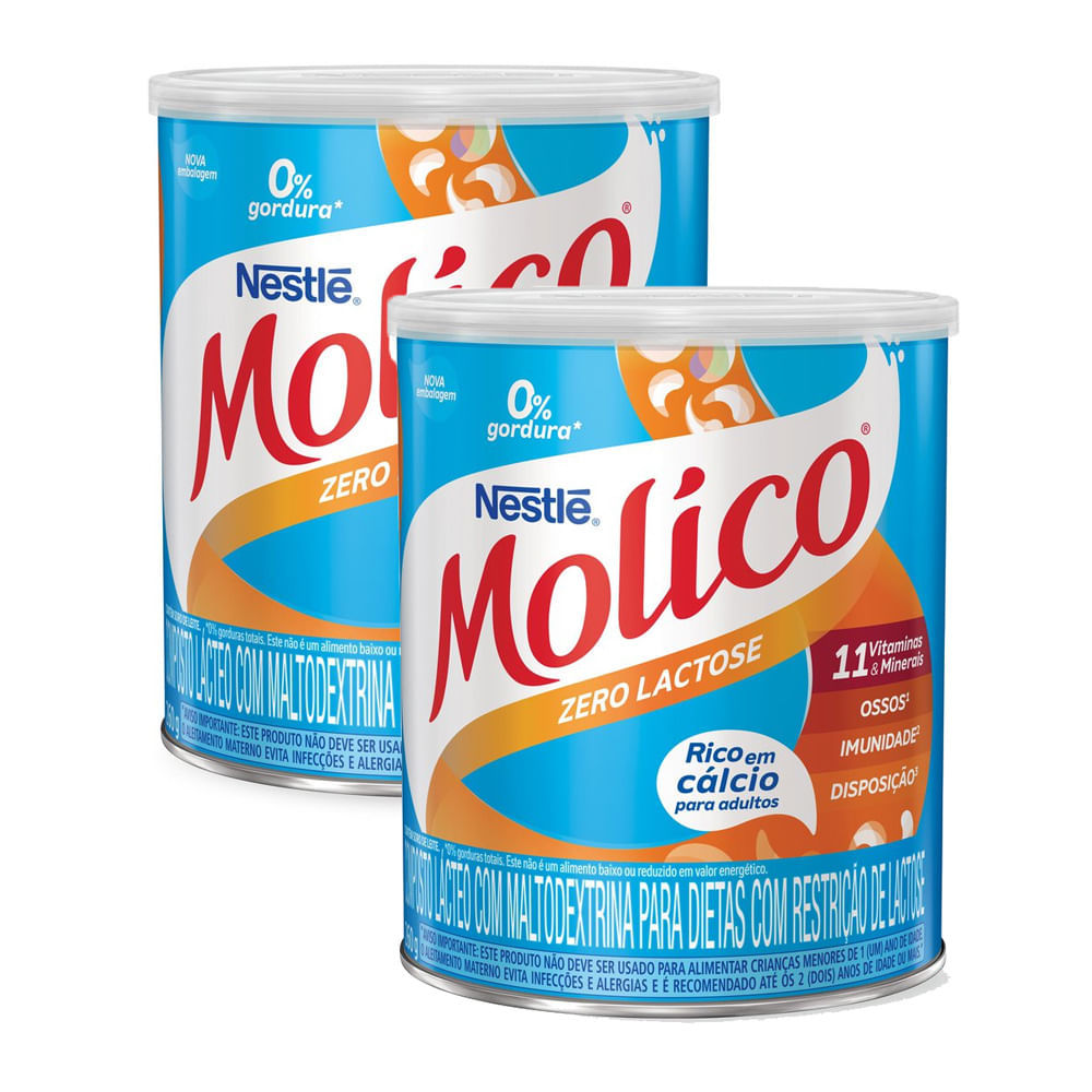 Kit 2 Leite em Pó Molico Zero Lactose Lata 260g