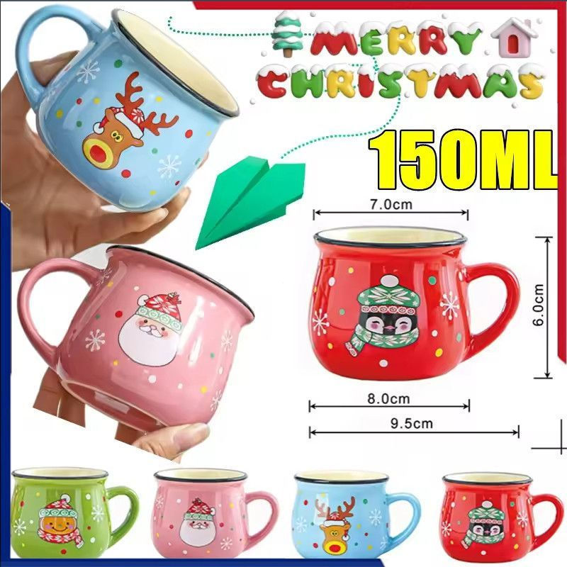 Caneca De Natal De 150ml Para Uso Externo, Em Cerâmica, Com Estampa Fofa De Papai Noel, Alce E Pinguim, Ideal Para