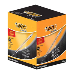 Caneta esferográfica Cristal fina Preta caixa com 100 unidades Bic