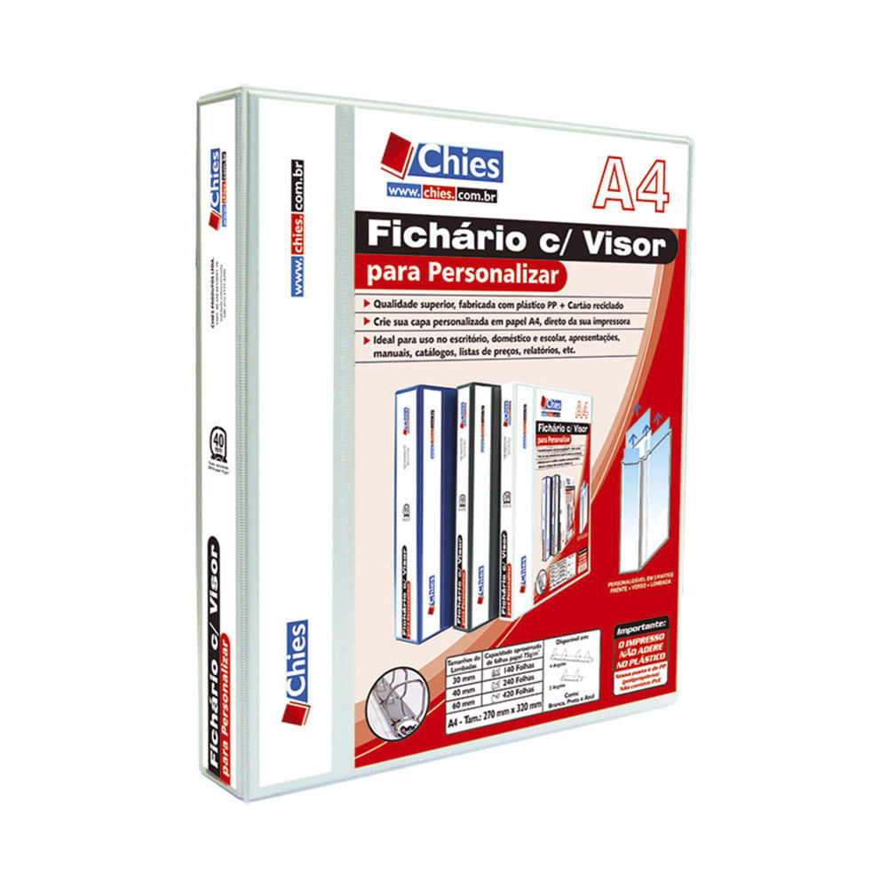 Pasta A-Z Chies A4 Largo com Visor para Personalizar Branca 27x32cm em Oferta na Shopee