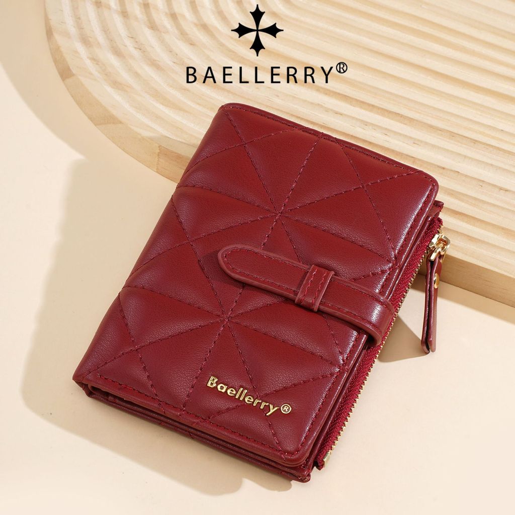 Carteira com vários cartões com zíper e verificação de diamante, carteira curta feminina com seguro duplo