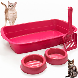 Caixa de Areia Com Pazinha e Comedouro Bebedouro Bandeja Higiênica Para Areia de Gato em Oferta na Shopee