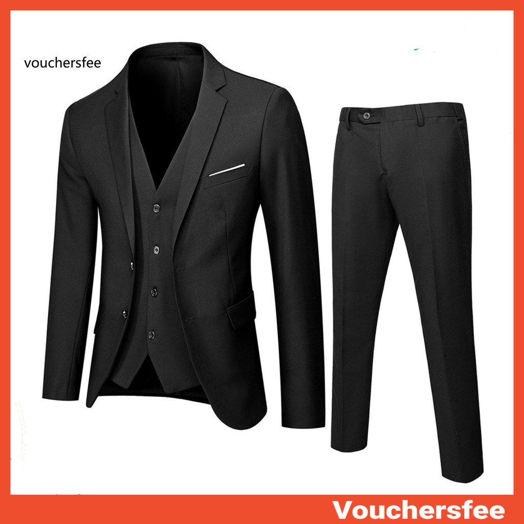 3d Draping Effect Suit Men Set 3pcs Slim Fit – Formal Wedding Tuxedo Jacket Vest Pants Business Office Outfit Solid Co