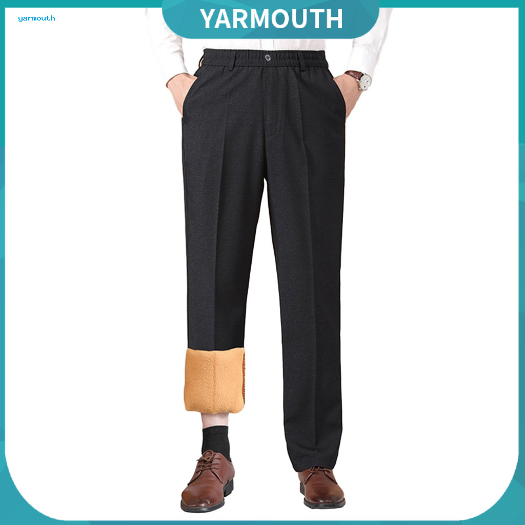 Loose Fit Men Pants Fleece Lined Men's Thickened Dress Warm Formal Trousers Straight Leg for Work, Golf, Business, Party