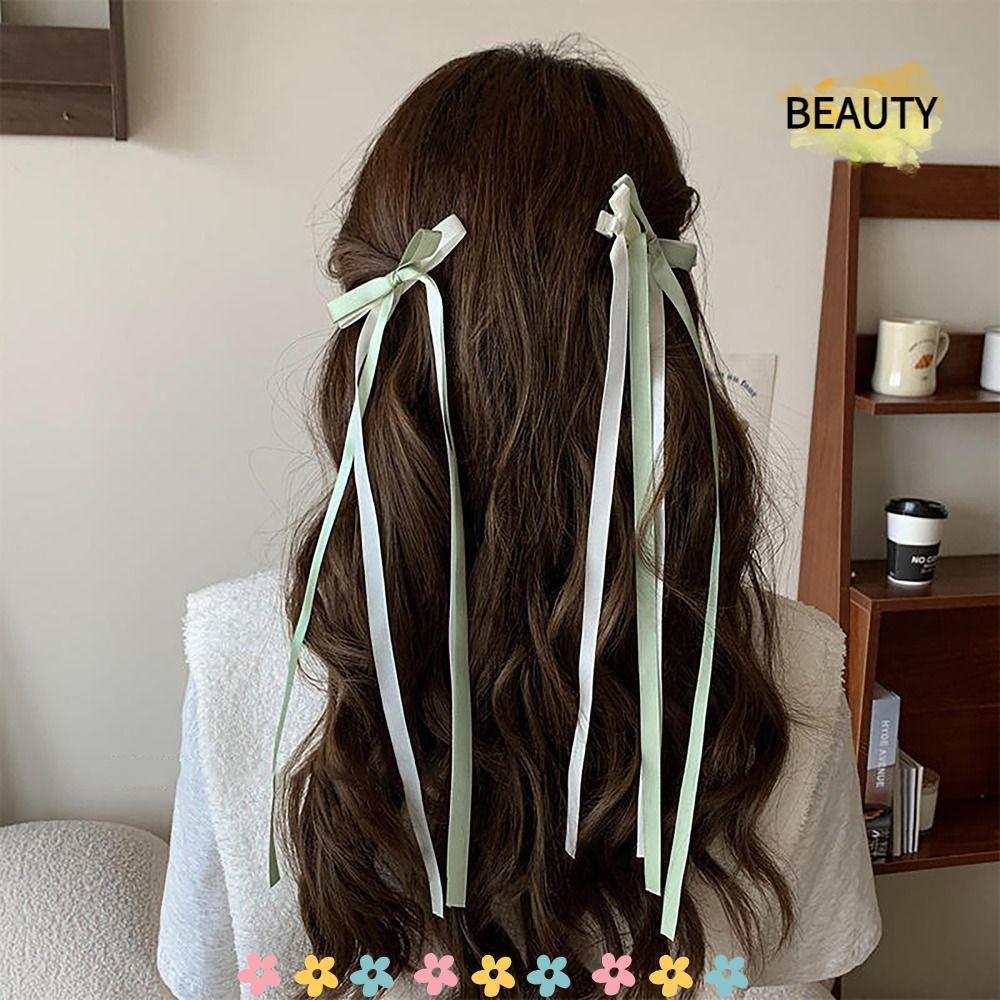 BEAUTYHOMEBR 1 Par De Grampo De Fita , Prendedor De Cabelo Com Laço De Cetim De Renda , Faixa De Cabeça Fofa De Balé Ele