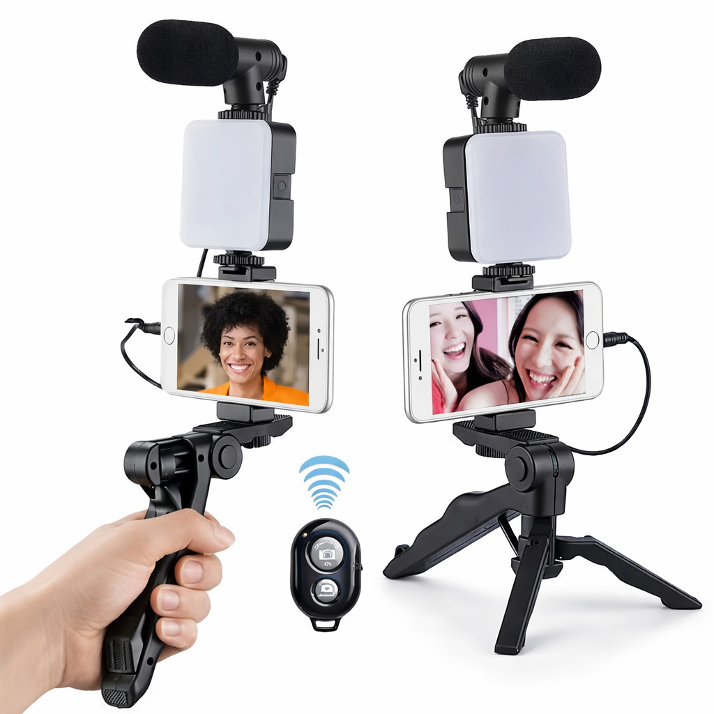 Bastão Selfie Profissional com Tripé Luz LED Controle Remoto Live Streaming