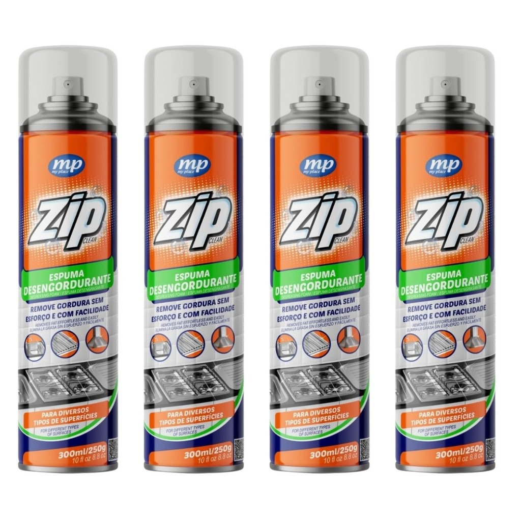 Kit 4 Espuma Desengordurante Spray 300ml Zip My Place em Oferta na Shopee