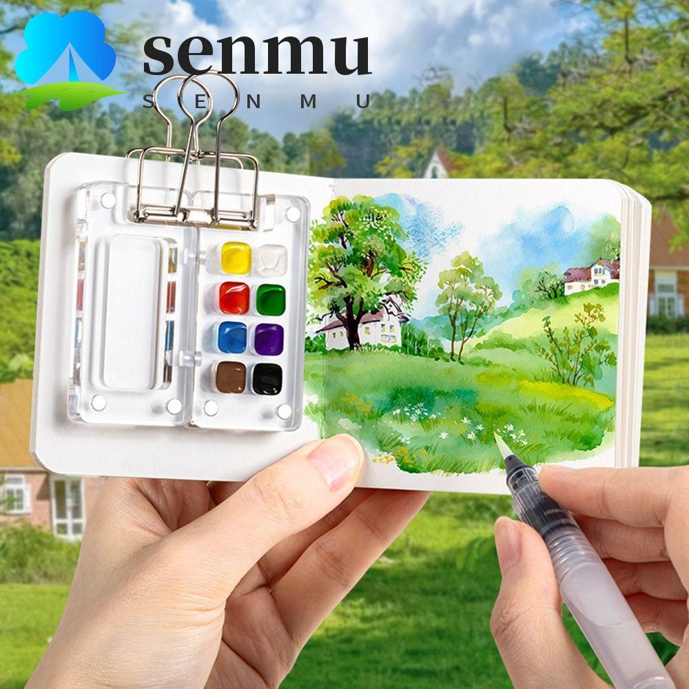 Paleta De Tinta Aquarela SENMU , Mini Caixa De Pigmento De Pintura De Grade 8/15 , Com Clipe Acrílico À Prova D'água Vaz