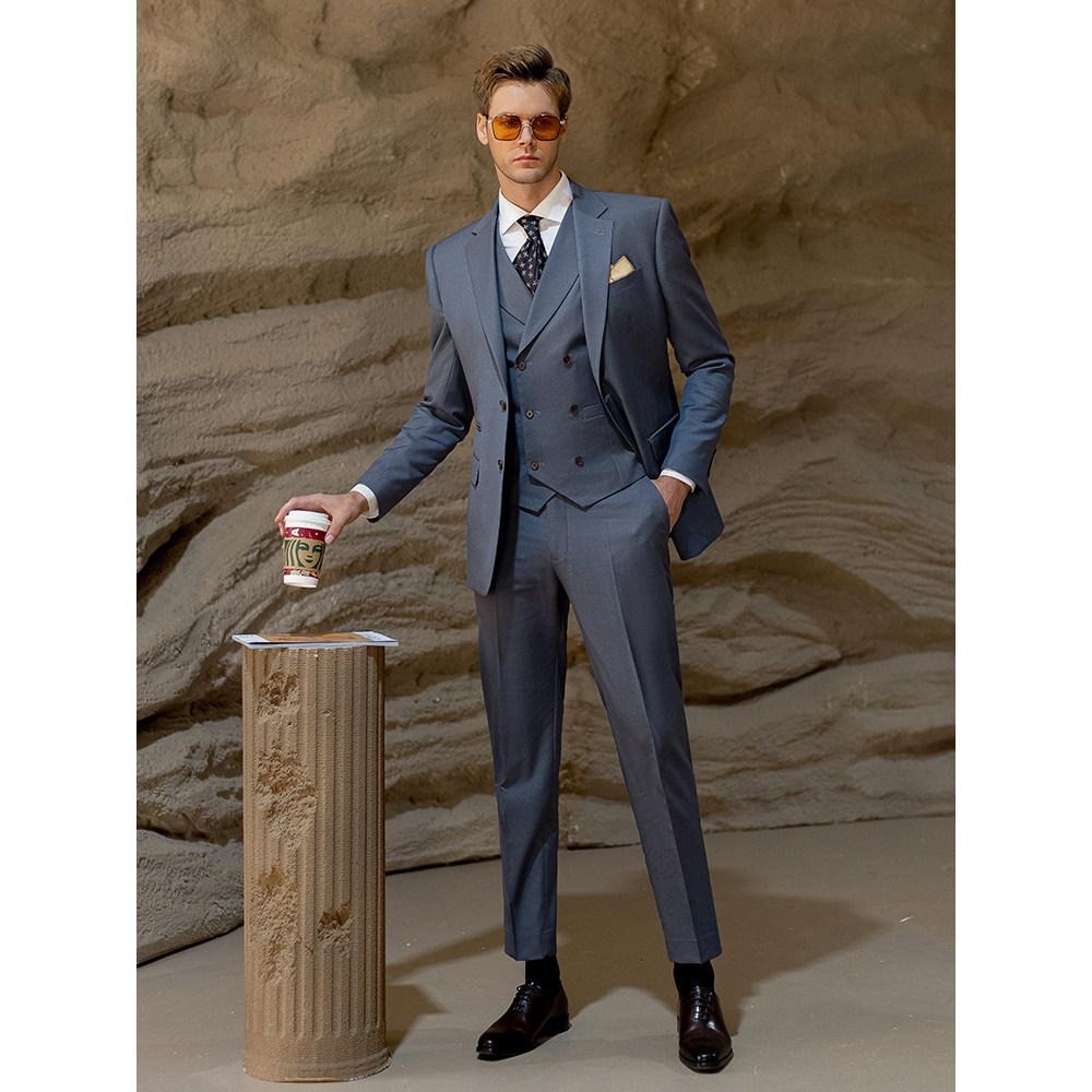 Super bonito Morandi cinza azul terno masculino noivo casamento fino-ajuste High-end negócios Commuter terno Formal