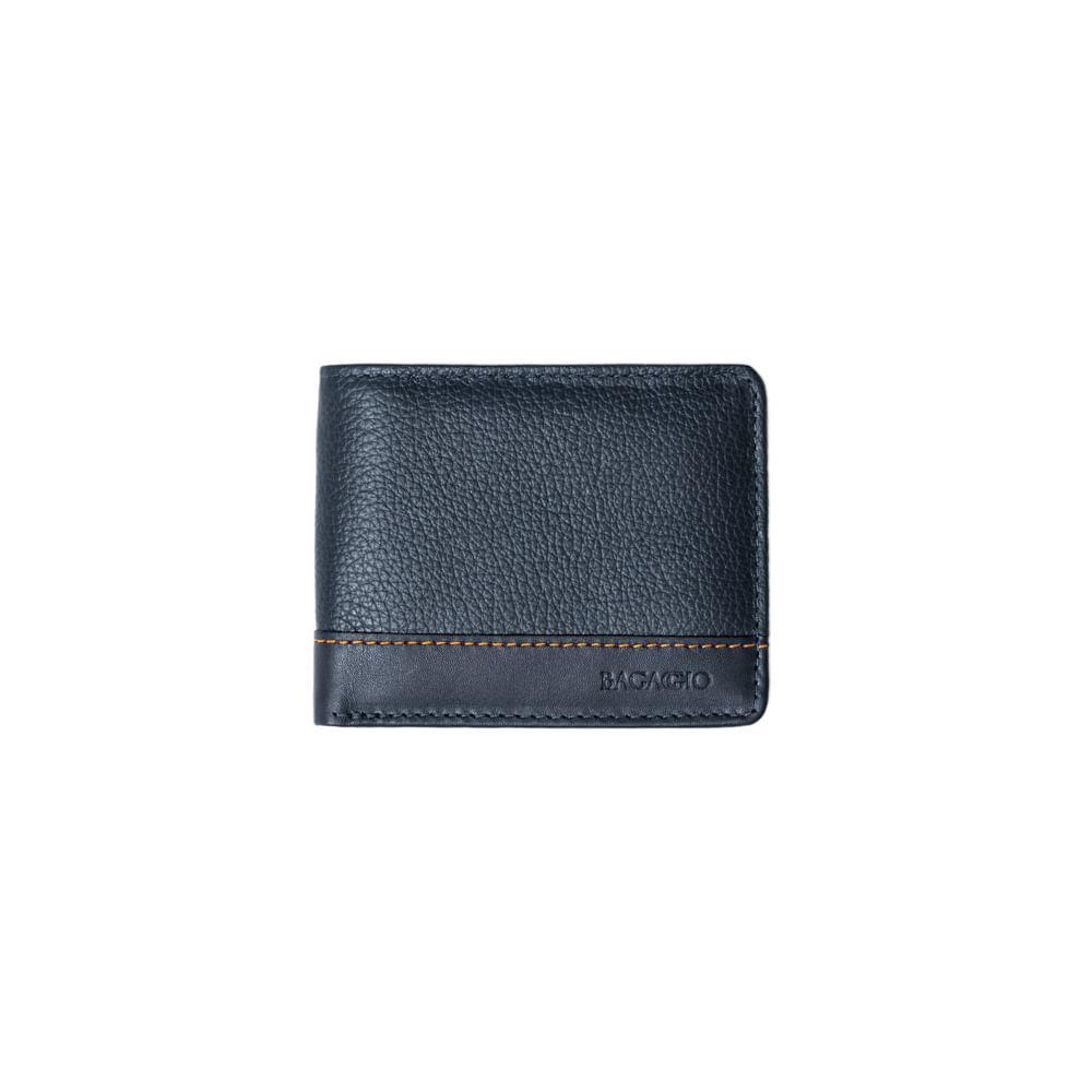 Carteira Masculina de Couro Porta Cartão Orange Azul Escura