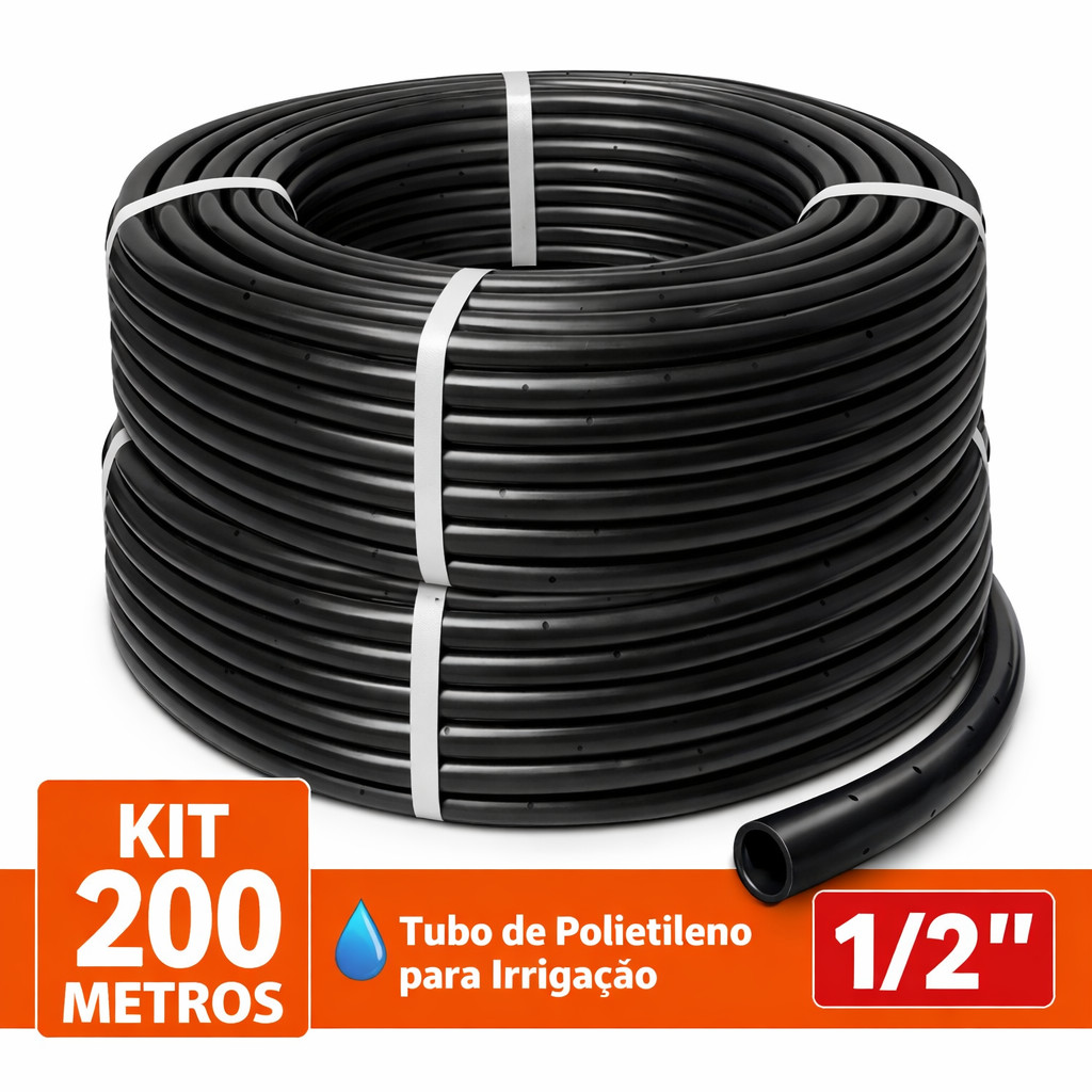 KIT 200 MTS TUBO MANGUEIRA 1/2" MEIA POLEGADA PARA IRRIGAÇÃO REFORÇADA