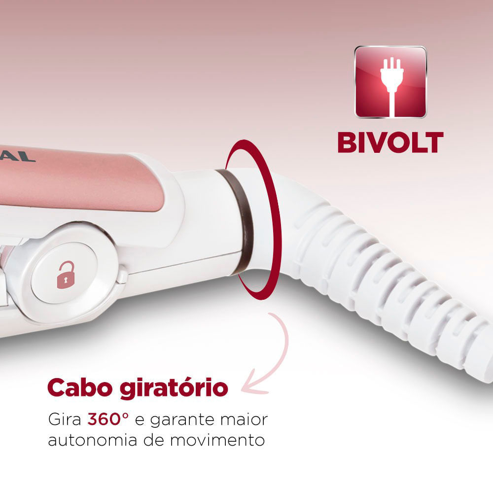 Chapinha Prancha Alisadora Mondial P-50 Cerâmica 200°C Branca e Rosé - Bivolt em Oferta na Shopee