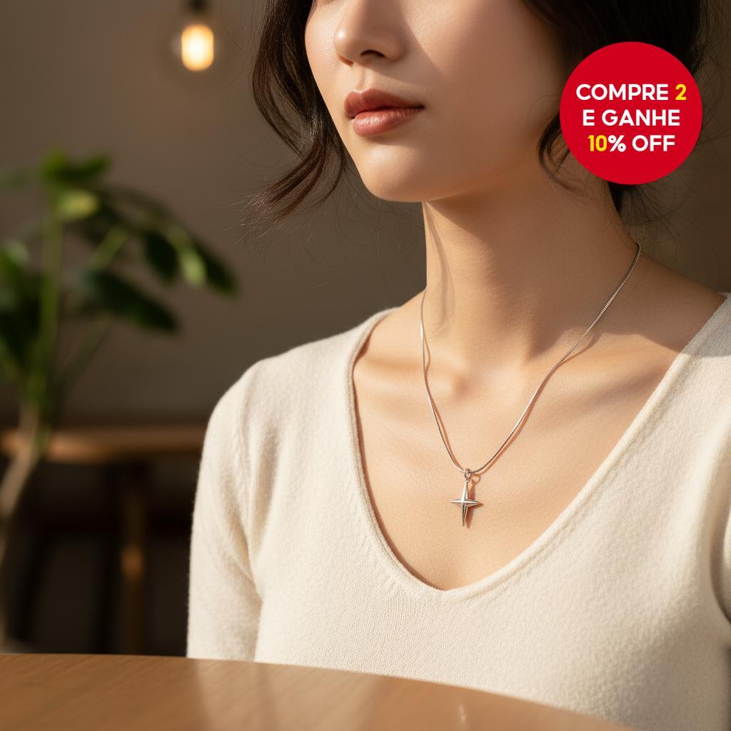  Colar de Pingente de Cruz de Prata Moderna para Homens e Mulheres, Joia Unissex Presente Estrela