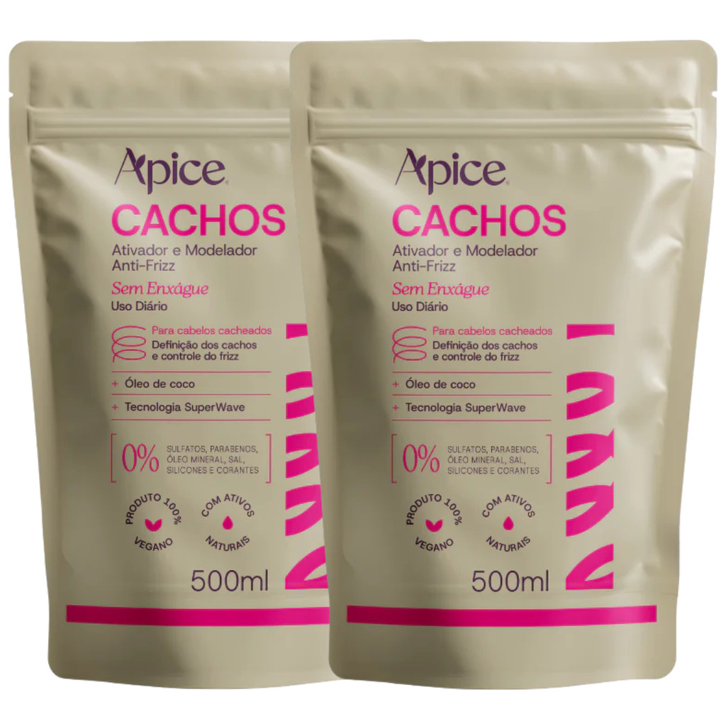 Kit 2 Ativador E Modelador De Cachos Apice Vegano Anti Frizz Creme De Pentar Uso Diario Refil 500g