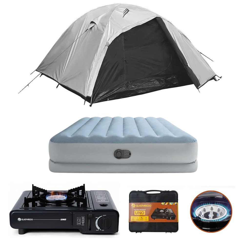 Kit Camping Maxi Premium Barraca 6 Pessoas Onix Blackout Colchão Casal Bomba Embutia Usb e Fogareiro em Oferta na Shopee