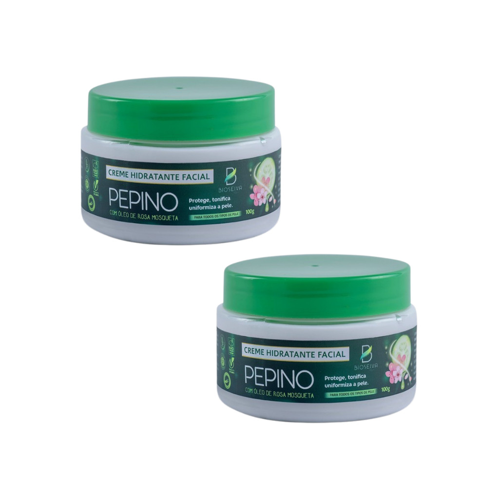 Kit 2 Cremes Hidratantes Faciais BioSeiva 100g – Pepino e Rosa Mosqueta | Vegano e Antissinais