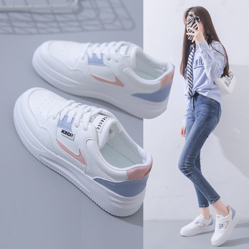 Tênis de Plataforma com Solado Grosso Estilo Coreano Casual Feminino QR663 Sapatos Brancos Aumentadores de Altura para E