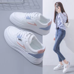 Tênis de Plataforma com Solado Grosso Estilo Coreano Casual Feminino QR663 Sapatos Brancos Aumentadores de Altura para E