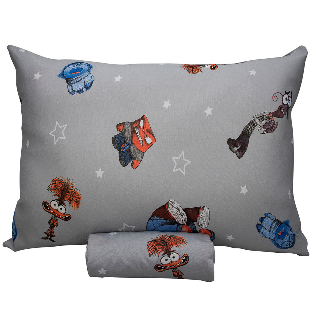 Jogo de Cama Portallar Solteiro Malha Mista 70% Algodão e 30% Poliéster Estampado Disney Divertidamente 2 Pçs Cinza