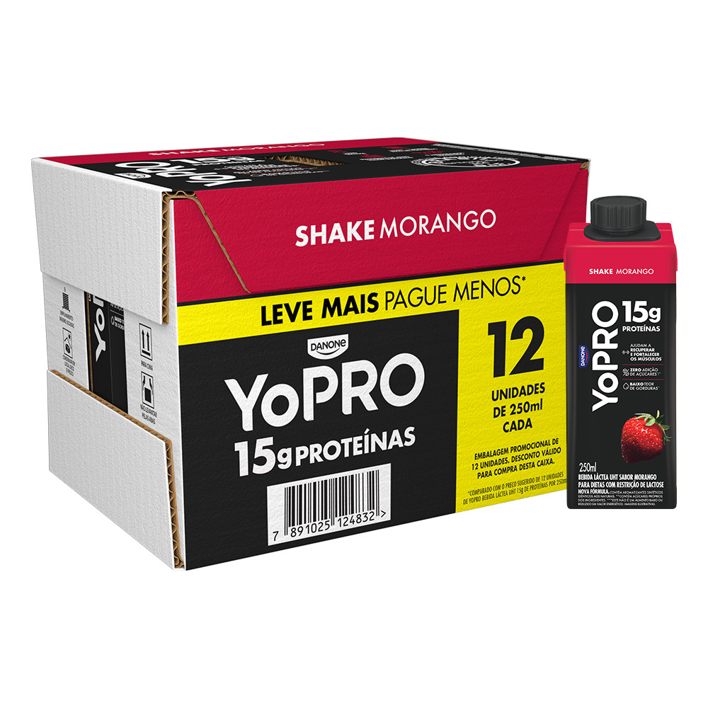 YoPRO Bebida Láctea UHT Morango 15g de proteínas 250ml12un em Oferta na Shopee