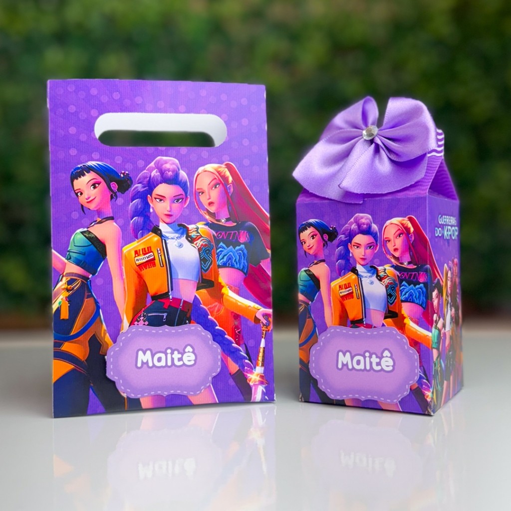Lembrancinha Caixa Milk Sacolinha Tema Guerreiras do K-Pop | Festa Infantil e Aniversário