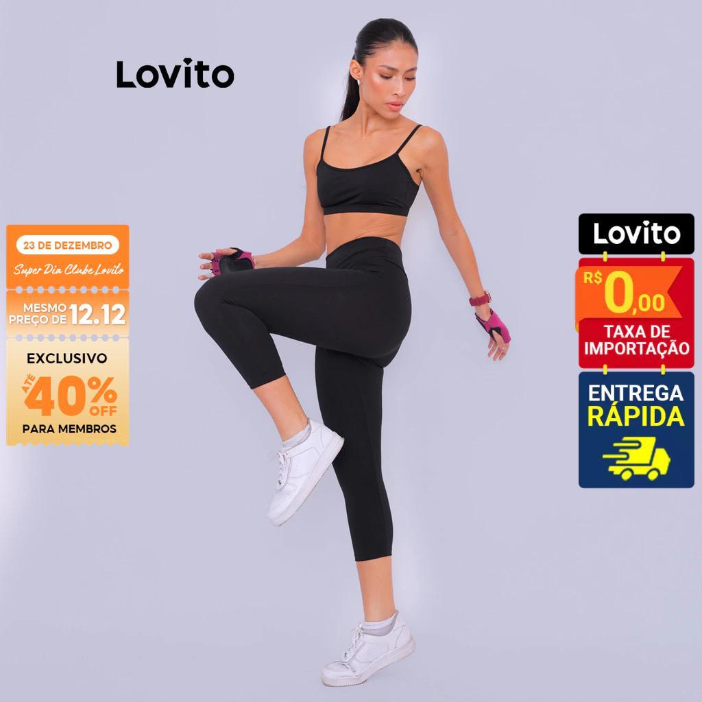 Lovito Legging Academia Fitness Esportiva Lisa para Mulheres LB877BRL907 em Oferta na Shopee