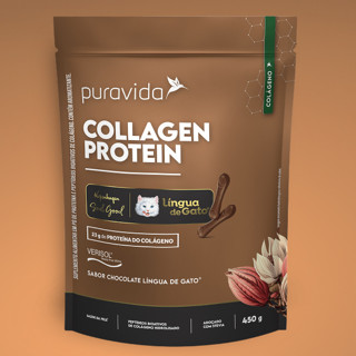 COLLAGEN PROTEIN PURA VIDA 450G LINGUA DE GATO em Oferta na Shopee