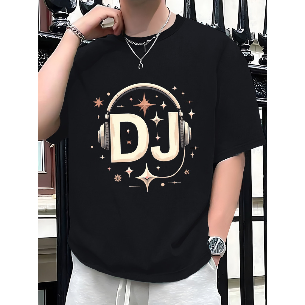 Camiseta Unissex Retro DJ Headphones Estrela Estampa Music Producer Design Confortável Estilosa Moderna Streetwear