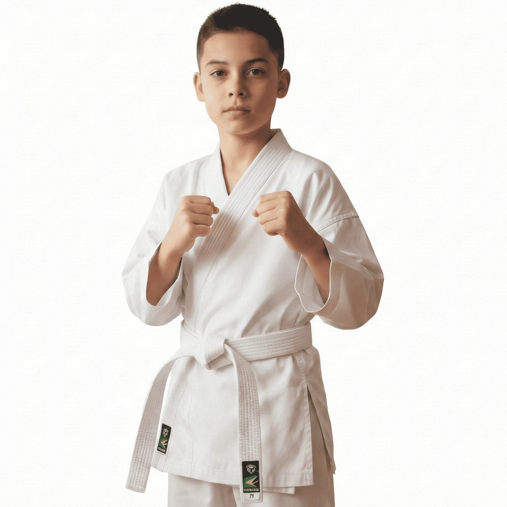 Kimono Karatê Infantil Com Faixa Branca Inclusa e Reforço Duplo - 100% Algodão Grosso Premium