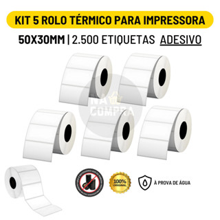 Kit 5 Rolo Etiqueta Adesiva 50x30mm 5x3cm (1 coluna) Impressora Térmica 2500 Etiquetas em Oferta na Shopee