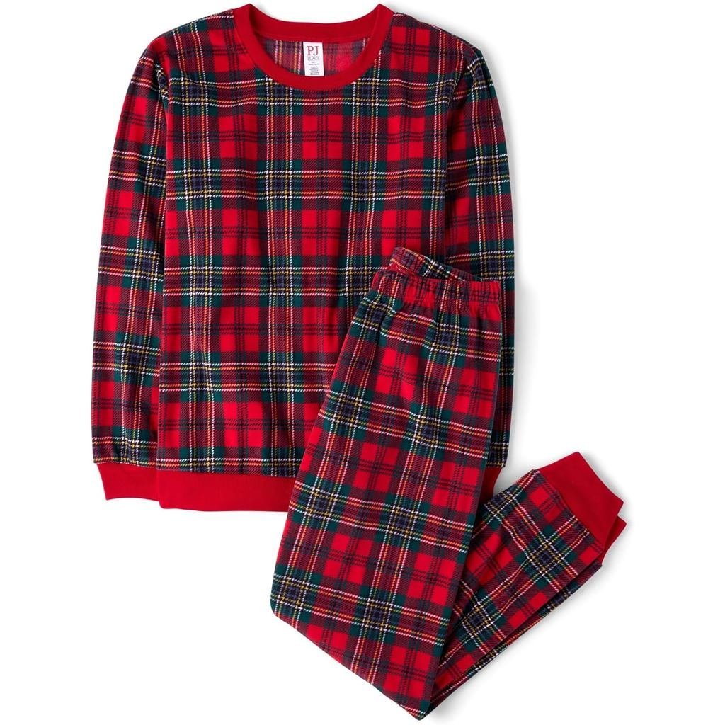 The Children's Place , Bebê Unissex , Combinação Familiar , Conjuntos De Pijama De Férias , Lã , Tartan Vermelho-Adulto , Pequeno