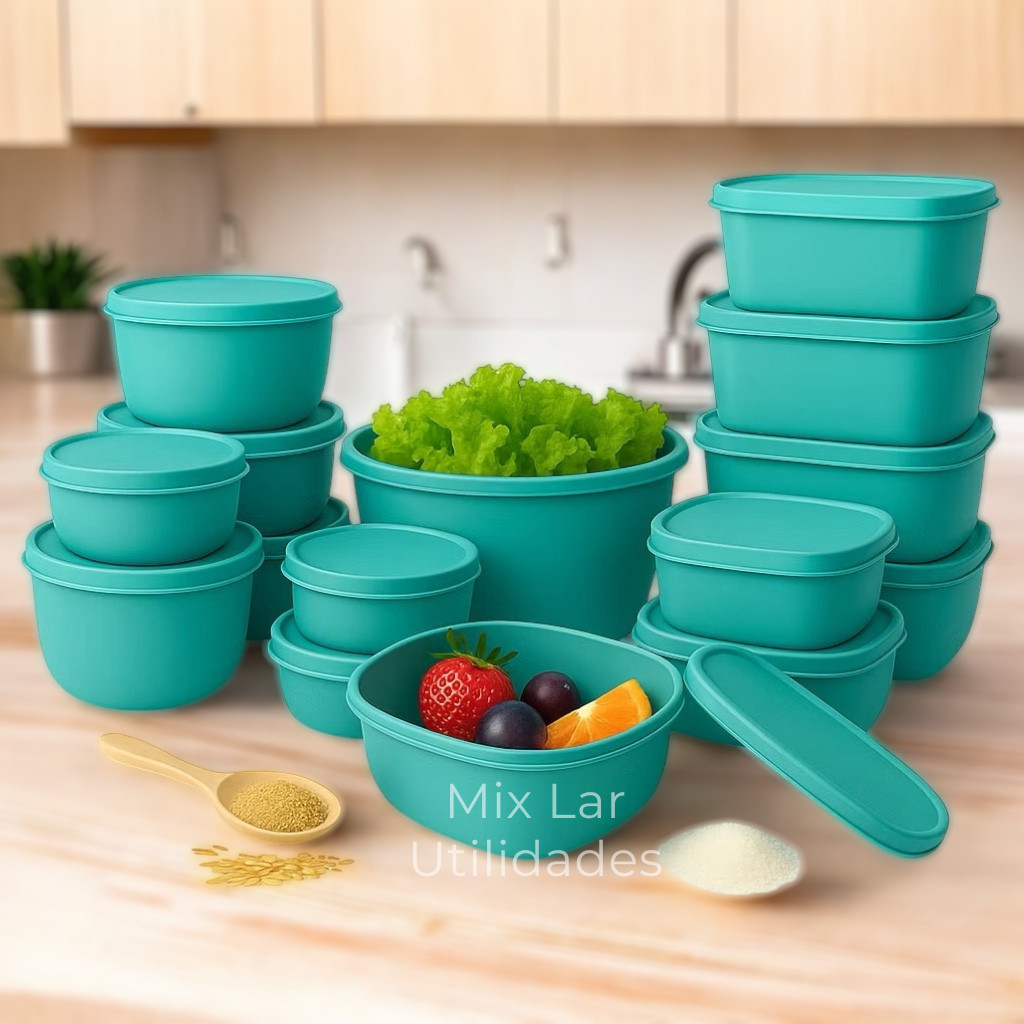 Kit de 15 potes herméticos de plásticos para cozinha