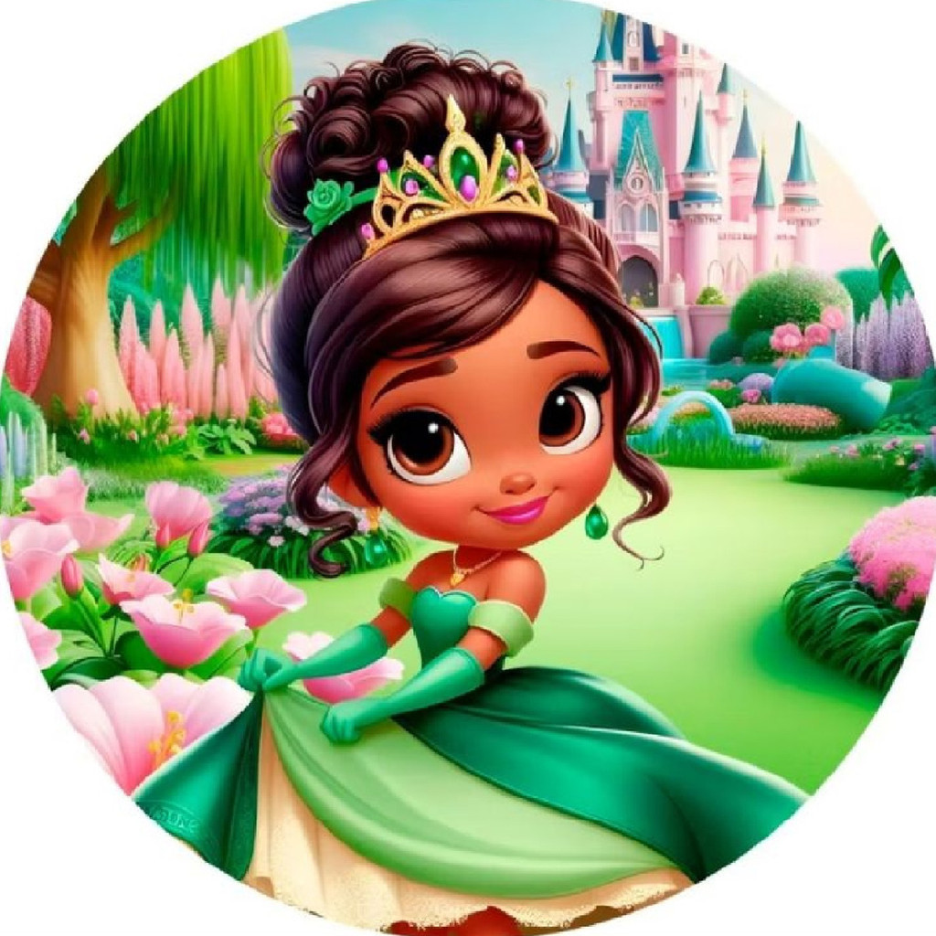 Painel Redondo 50x50 Princesa Tiana E O Sapo Com Elastico