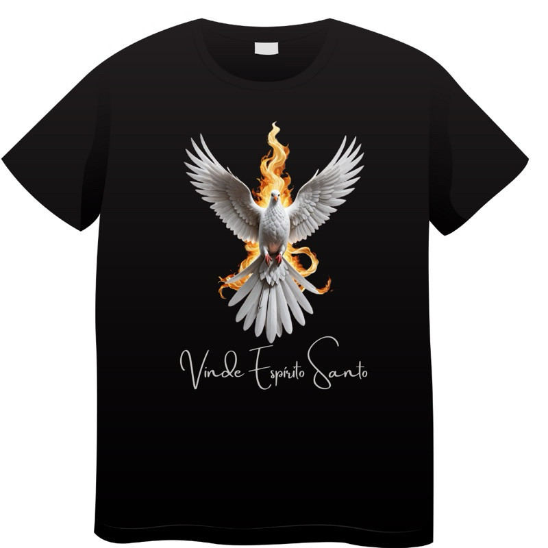 [Camiseta Premium em Algodão Puro]CC Camiseta Unissex Algodão Vinde Espírito Santo Cristã Adulto Plus Size
