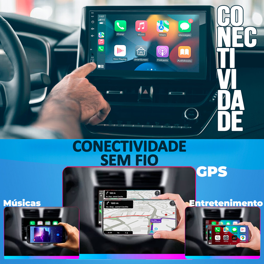 Multimídia 7 Polegadas Carplay e Android Auto Sem Fio Com Aplicativos Espelhamento de Celular + Câmera de Ré Colorida · foto 2