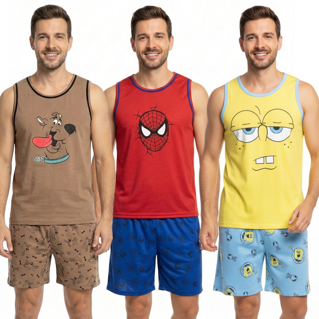 Pijama Adulto Masculino Regata / Super Heróis / Roupa de Dormir / Pijama Masculino
