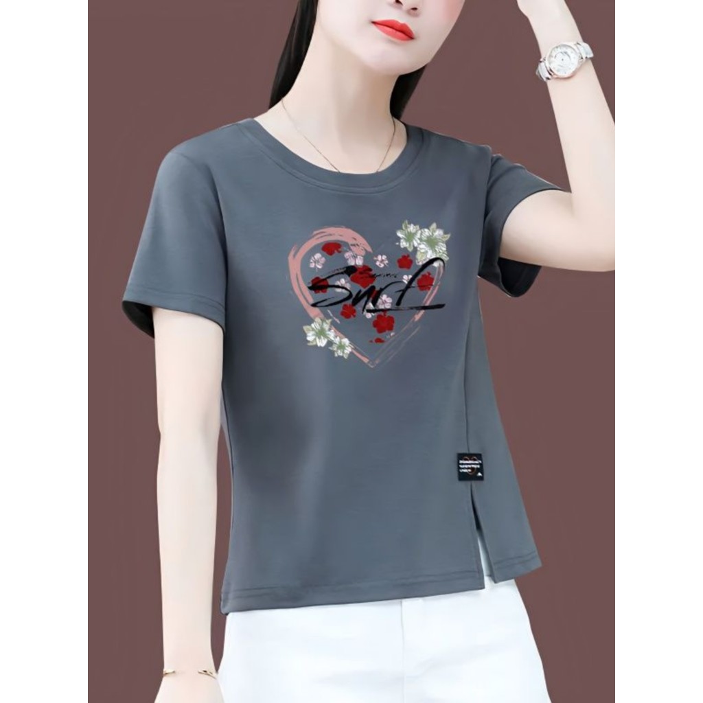 Camiseta feminina de manga curta verão novo estilo versão coreana estilo curto fino ajuste All-Match estilo ocidental ca