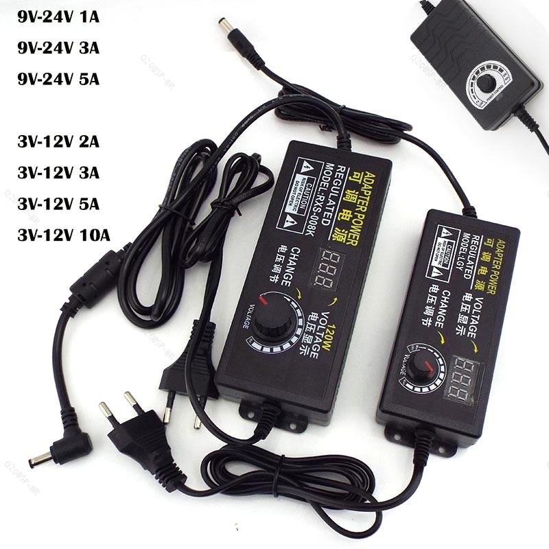 Carregador De Fonte De Alimentação Ajustável AC 220V Para DC 12V 9V 24V 9V-24V 3V-12V 1A 2A 3A 5A 10A Adaptador BR20B