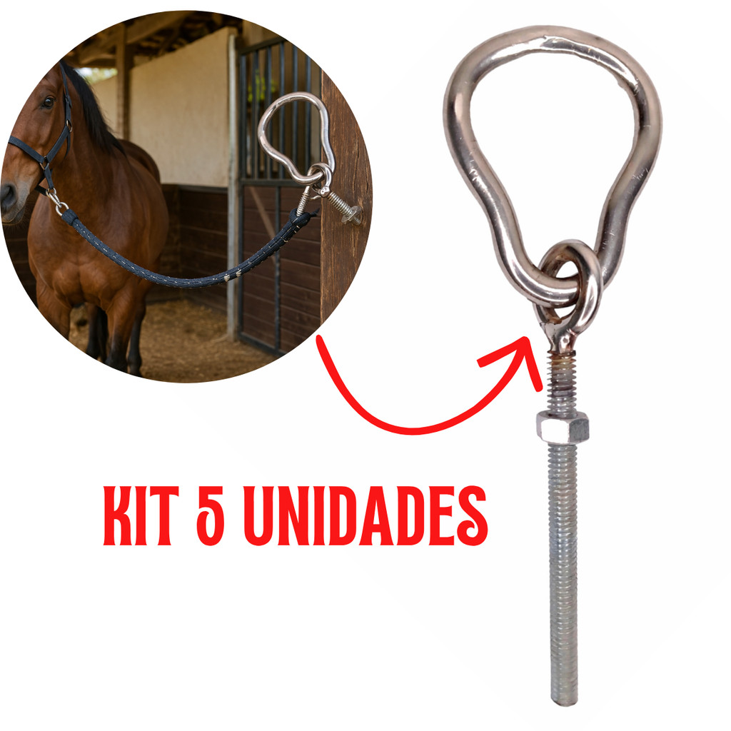 Kit 5 Gancho Argola Pera para Amarrar Cavalo Boi para Caminhão Ou Parede parafuso