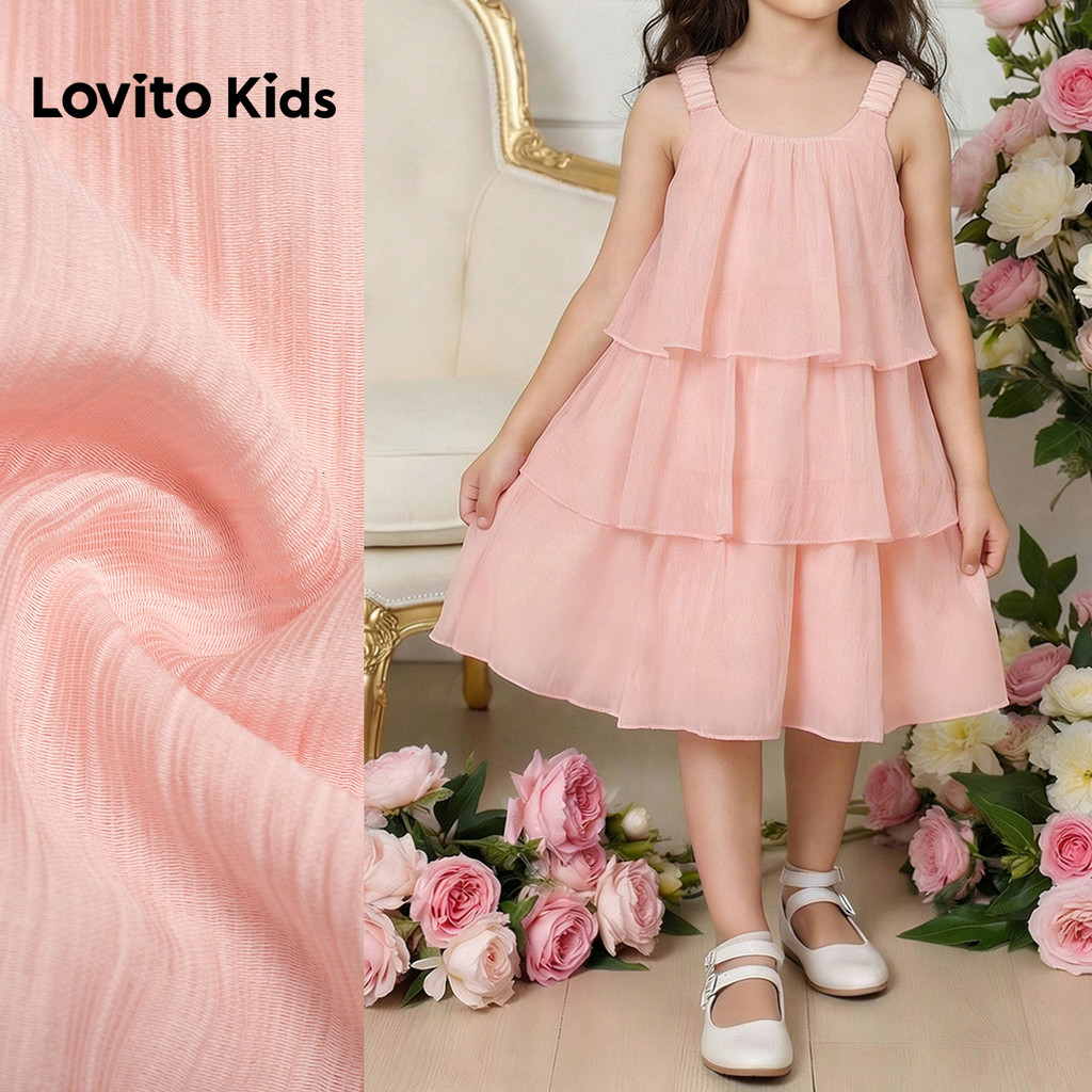 Lovito Kids Babado Elegante Vestido Bonito em Camadas Jacquard Rosa Primavera/ve